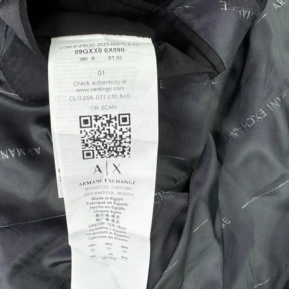Armani Exchange Mens Slim Fit Wool Windowpane Suit Jacket Brown Black 42R - Picture 5 of 6